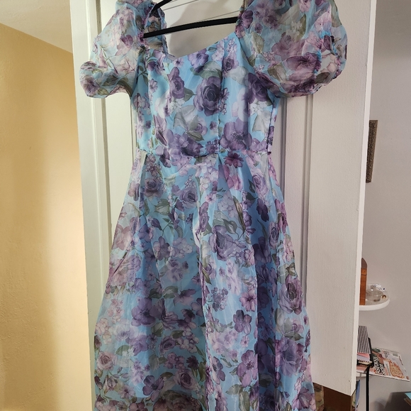 Shein Floral Print Puffed Sleeve Dress - Picture 6 of 8